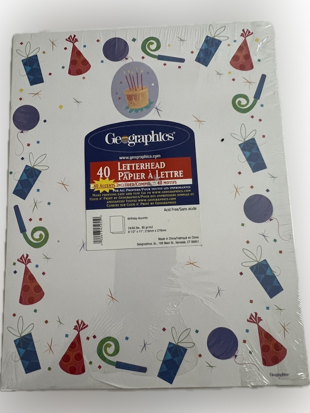 🔴New Geographics Birthday Accents Letterhead Paper Colorful Party Print 40 Sheet